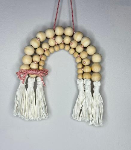 Duha z dřevených korálků-růžová